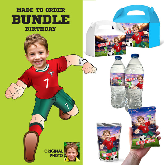 Matching snacks labels Bundle for a Portugal Soccer Ronaldo birthday with photo. 2457B3