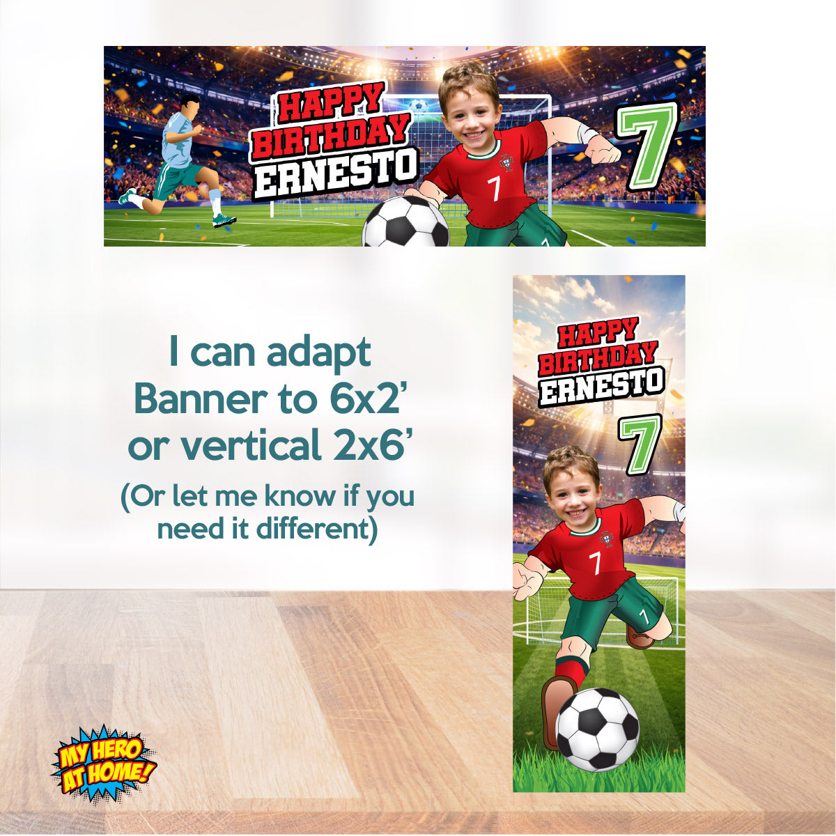 Custom Portugal Soccer party Bundle with photo, Ronaldo backdrop, cake, welcome. 2457B4