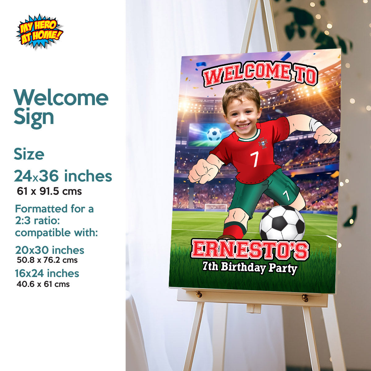 Custom Portugal Soccer party Bundle with photo, Ronaldo backdrop, cake, welcome. 2457B4