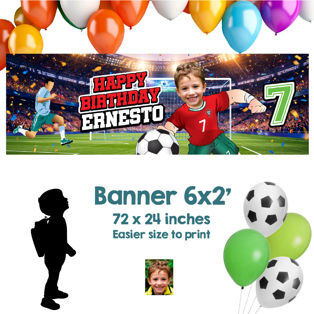 Ronaldo Portugal Soccer birthday banner with kid as his favorite player (6x2'). 2457BBH