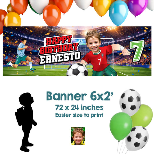 Ronaldo Portugal Soccer birthday banner with kid as his favorite player (6x2'). 2457BBH