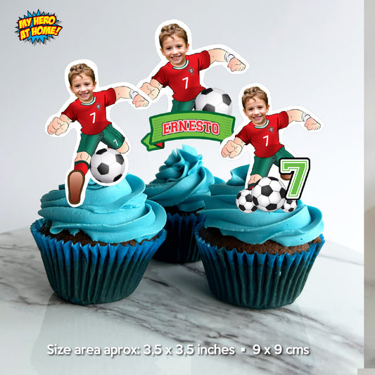 Personalized Soccer Ronaldo Cupcakes Toppers featuring birthday kid. 2457CK