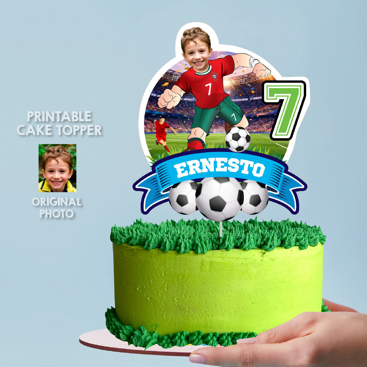 Matching Birthday Items for a Ronaldo Soccer Table Party, Cake, Drinks, Chips, Favors. 2457B1