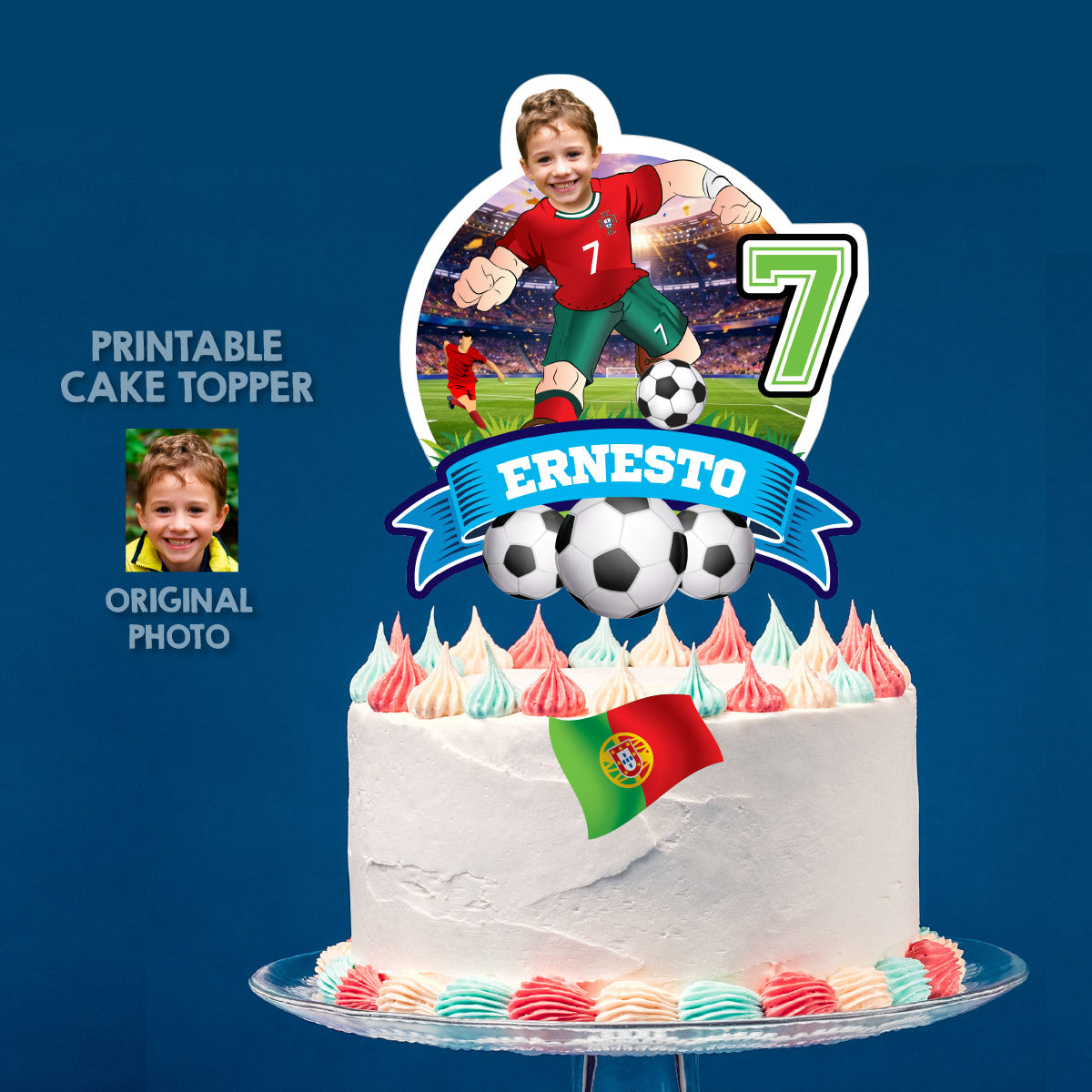 Printable Portugal Soccer Cake topper with your kid as Ronaldo. 2457CT1