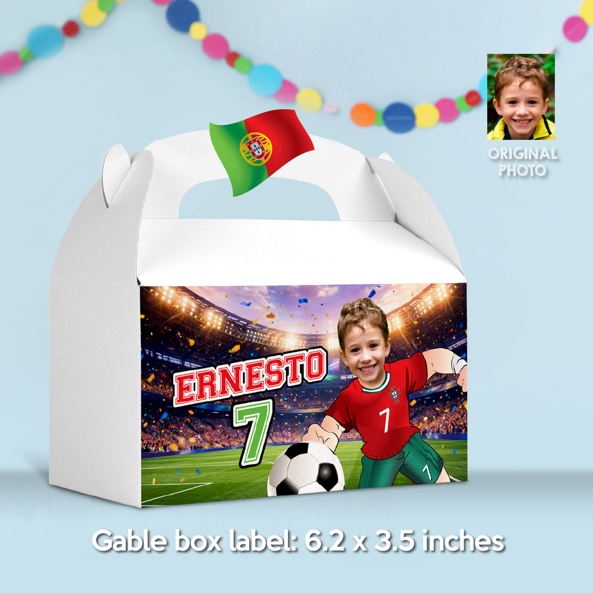 Matching Birthday Items for a Ronaldo Soccer Table Party, Cake, Drinks, Chips, Favors. 2457B1