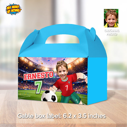 Ronaldo Gable Box Party favors, Futbol Portugal candy Box label with kid as Ronaldo. 2457GB
