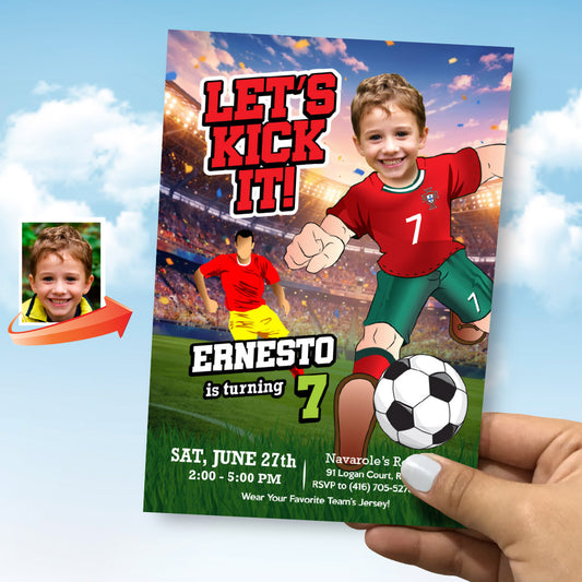 Custom Ronaldo birthday template with kid as the star, Portugal Soccer template. 2457IN1