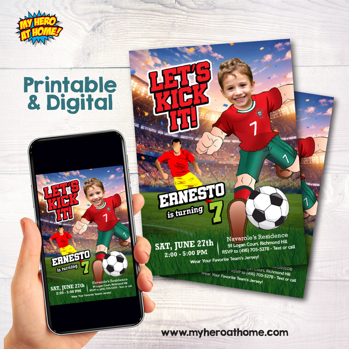 Custom Ronaldo birthday template with kid as the star, Portugal Soccer template. 2457IN1