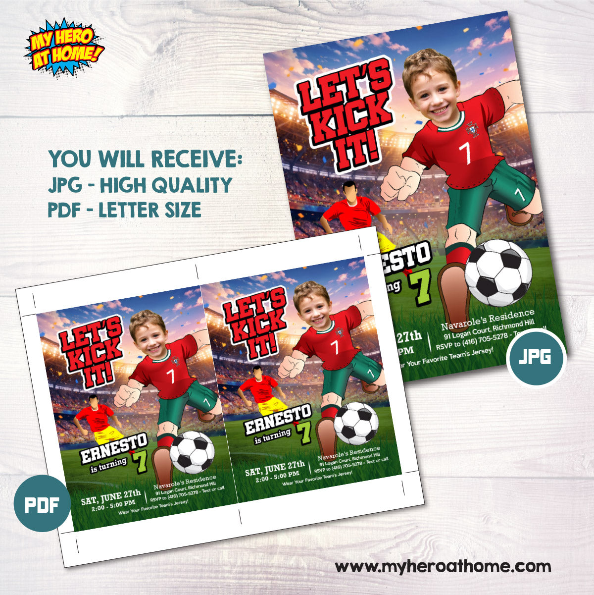 Custom Ronaldo birthday template with kid as the star, Portugal Soccer template. 2457IN1