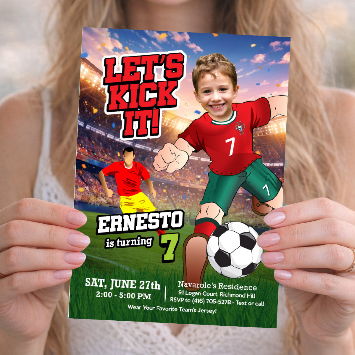 Custom Ronaldo birthday template with kid as the star, Portugal Soccer template. 2457IN1