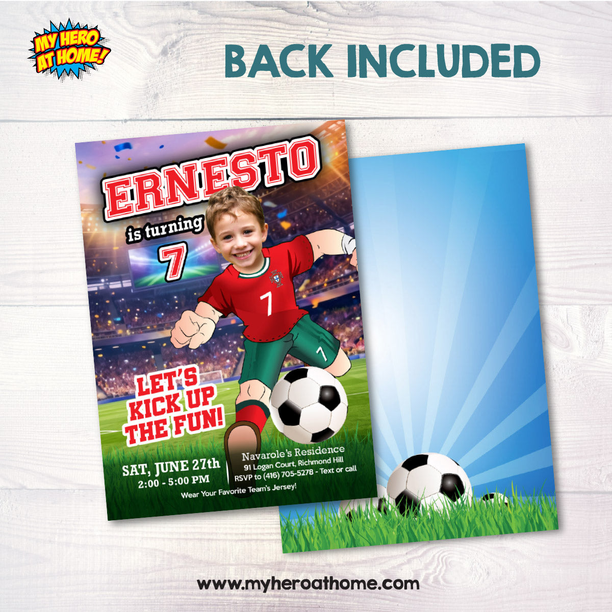 Portugal Soccer birthday Invitation with kid as Ronaldo, Soccer digital invite. 2457IN2