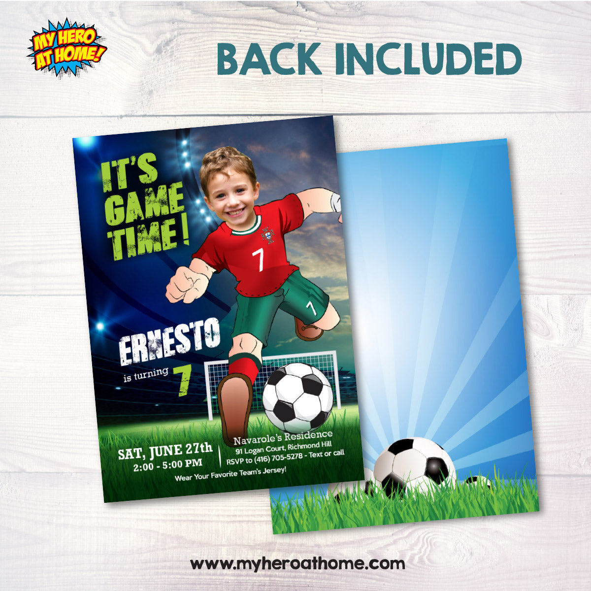 It's Game Time Portugal Soccer Party Invitation with child as Ronaldo. 2457IN3