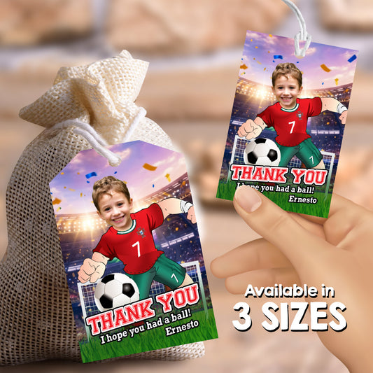Portugal Soccer thank you and favors tags with birthday kid as Ronaldo. 2457TY2