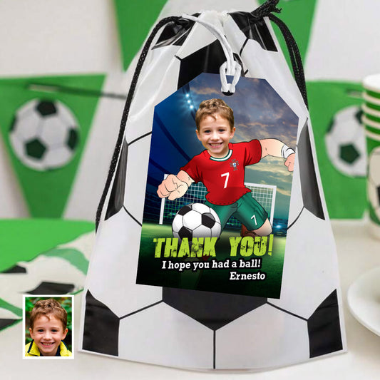 Portugal Soccer Team Favors Tags and Thank You with child as Ronaldo. 2457TY3