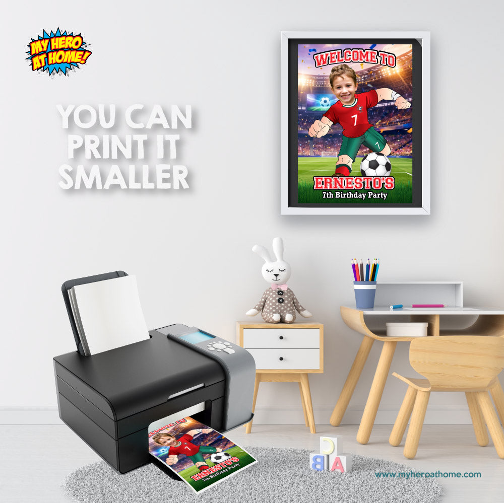Soccer Portugal Welcome Sign with kid as Ronaldo, Futbol Party Entrance Sign. 2457WS1
