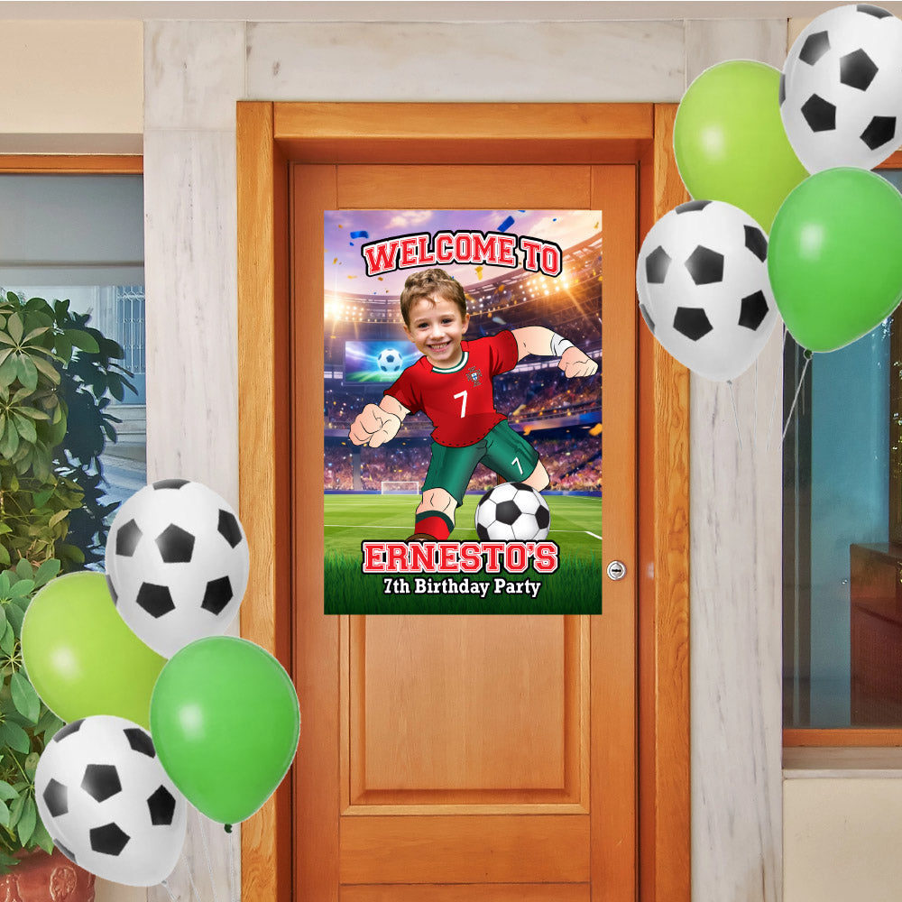 Soccer Portugal Welcome Sign with kid as Ronaldo, Futbol Party Entrance Sign. 2457WS1