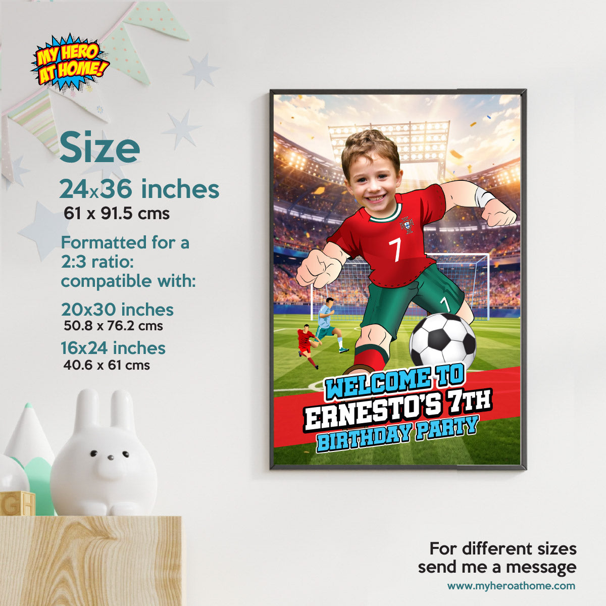 Futbol Portugal Welcome Sign with child as Ronaldo, Soccer Birthday Entrance Sign. 2457WS2