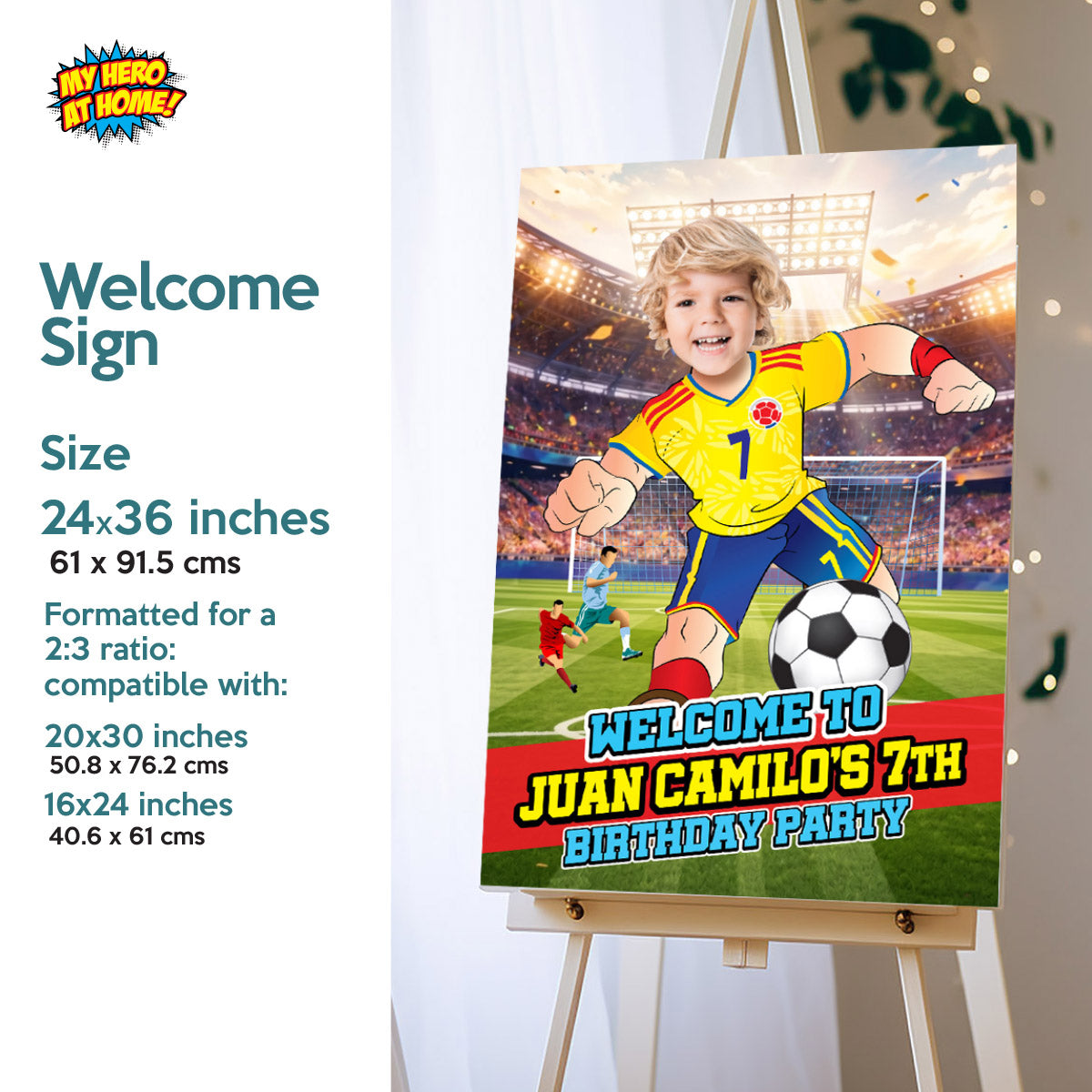 Personalized bundle for a Colombia soccer themed birthday Party with kid as the star player. 2458B2