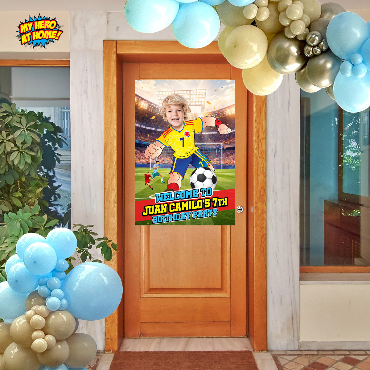 Personalized bundle for a Colombia soccer themed birthday Party with kid as the star player. 2458B2