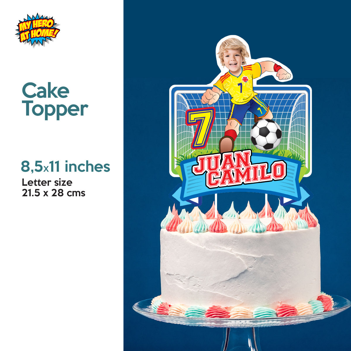 Personalized bundle for a Colombia soccer themed birthday Party with kid as the star player. 2458B2