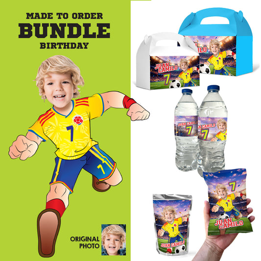 Matching snacks labels Bundle for an Colombia Soccer birthday themed personalized with photo. 2458B3
