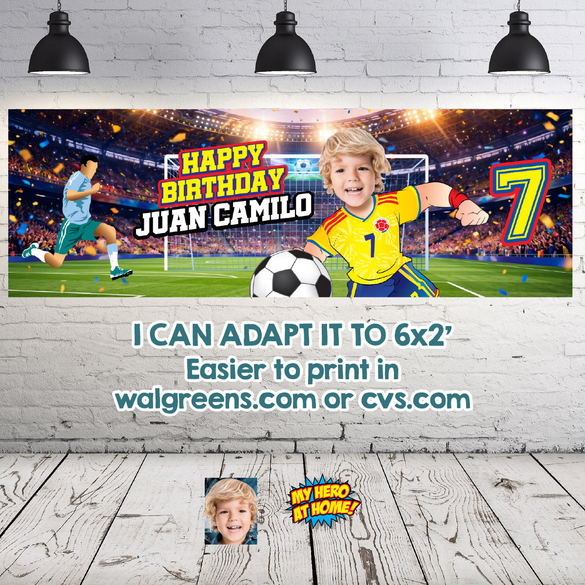 Colombia Soccer Birthday Backdrop with kid as favorite player, Futbol Colombia banner decoration. 2458BB