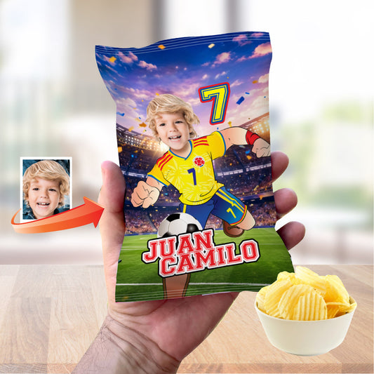 Colombia Soccer Team snacks bags labels, Chip Bags with Colombia player. 2458CB