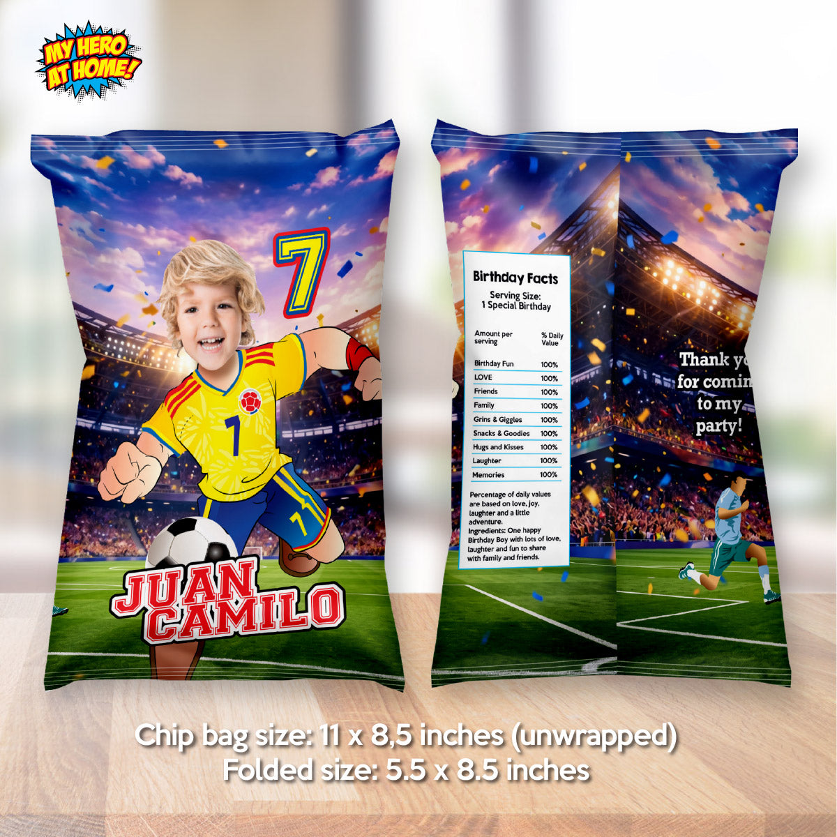 Colombia Soccer Team snacks bags labels, Chip Bags with Colombia player. 2458CB