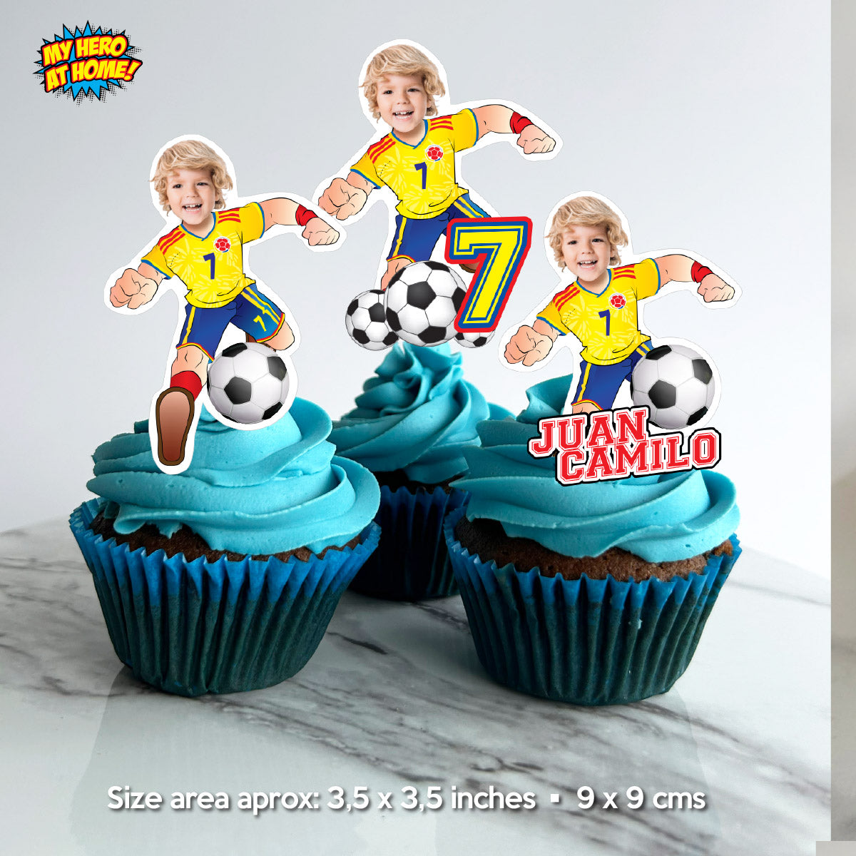 Personalized Soccer Colombia Team Cupcakes Toppers featuring birthday kid. 2458CK