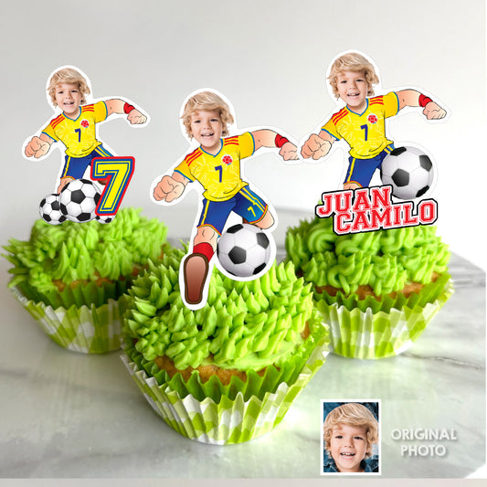 Personalized Soccer Colombia Team Cupcakes Toppers featuring birthday kid. 2458CK