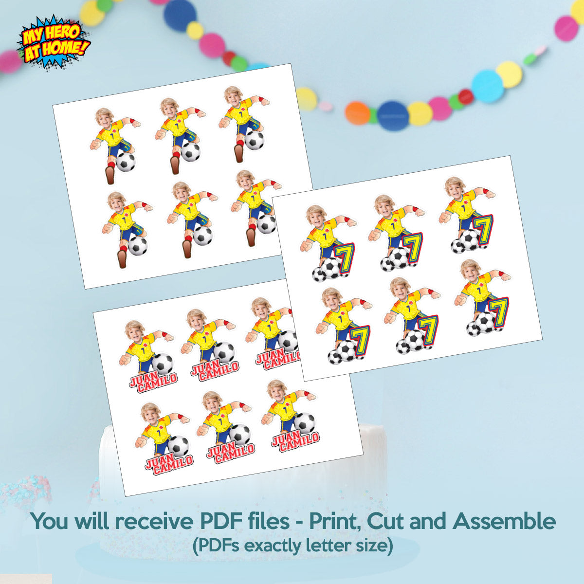 Personalized Soccer Colombia Team Cupcakes Toppers featuring birthday kid. 2458CK