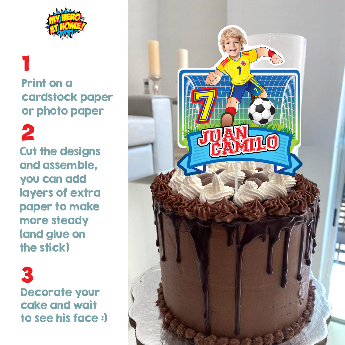 Printable Colombia Soccer Cake topper with your kid as the star player. 2458CT1
