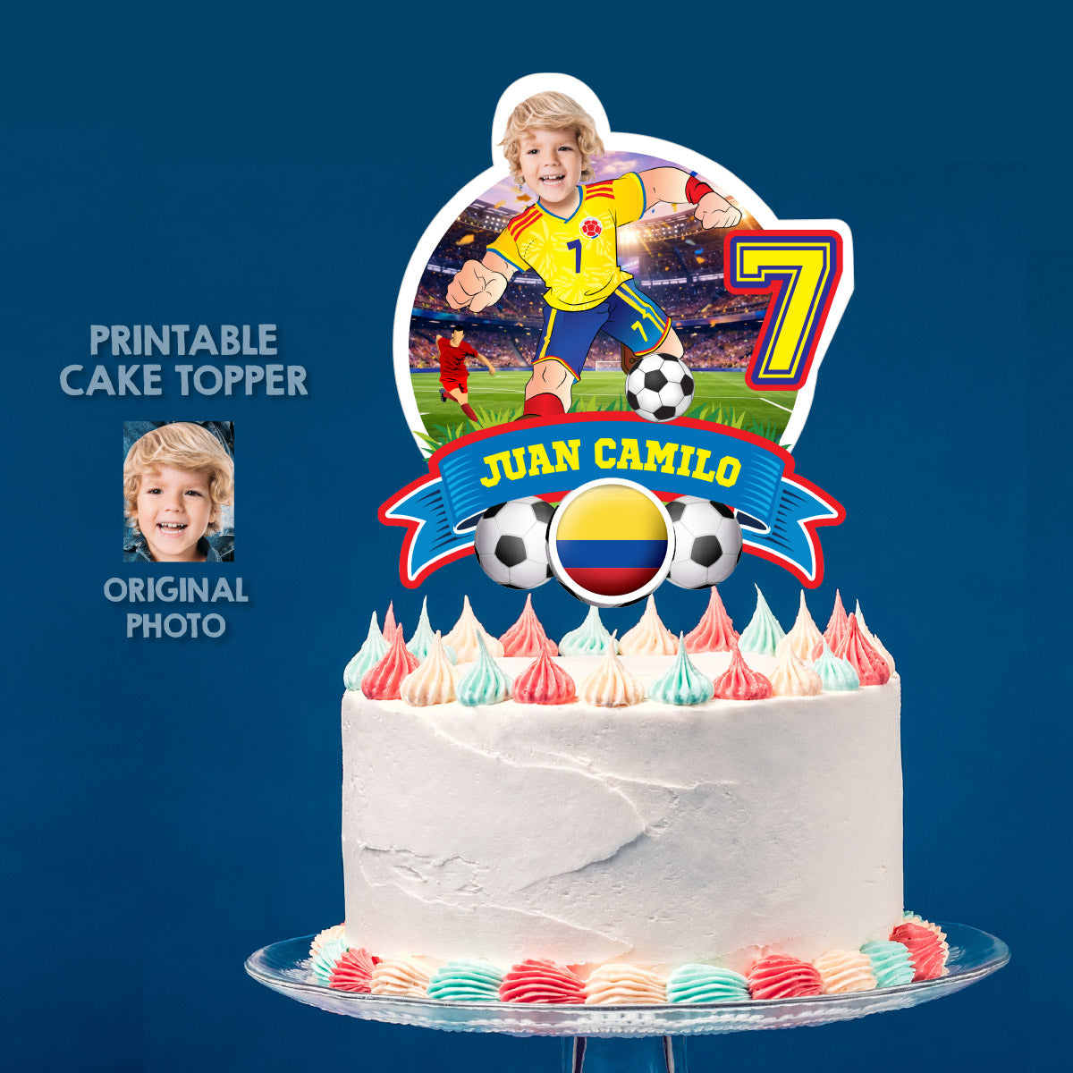 Soccer Colombia Cake Printbable topper featuring birthday kid as the player. 2458CT2