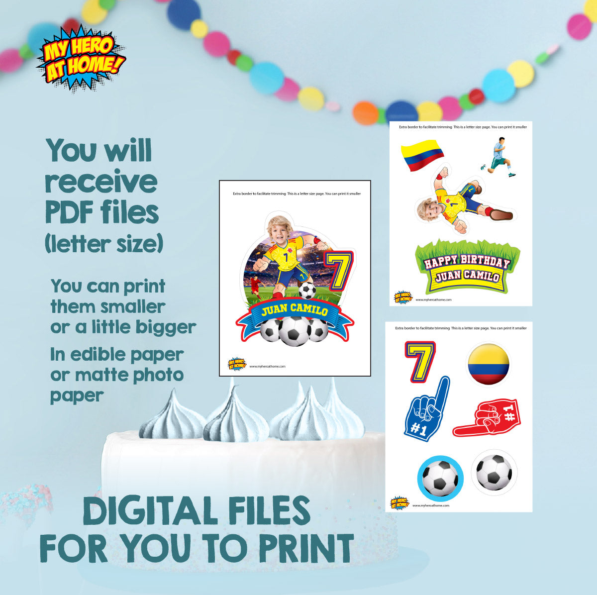 Soccer Colombia Cake Printbable topper featuring birthday kid as the player. 2458CT2