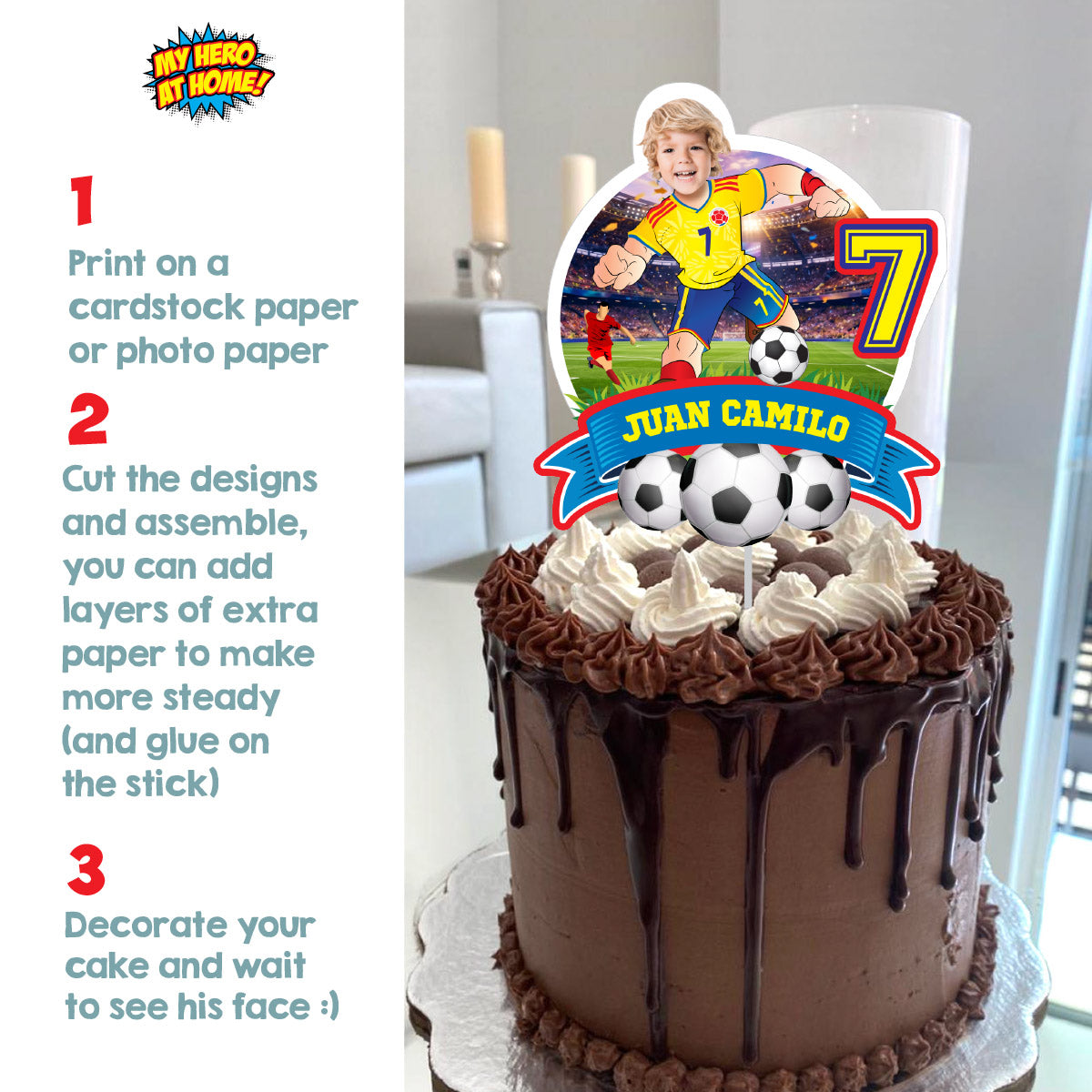 Soccer Colombia Cake Printbable topper featuring birthday kid as the player. 2458CT2