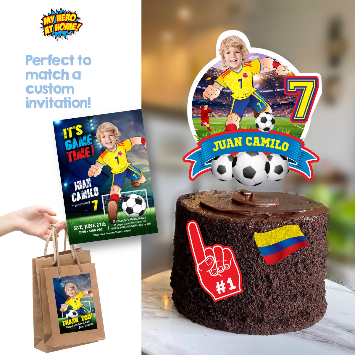 Soccer Colombia Cake Printbable topper featuring birthday kid as the player. 2458CT2