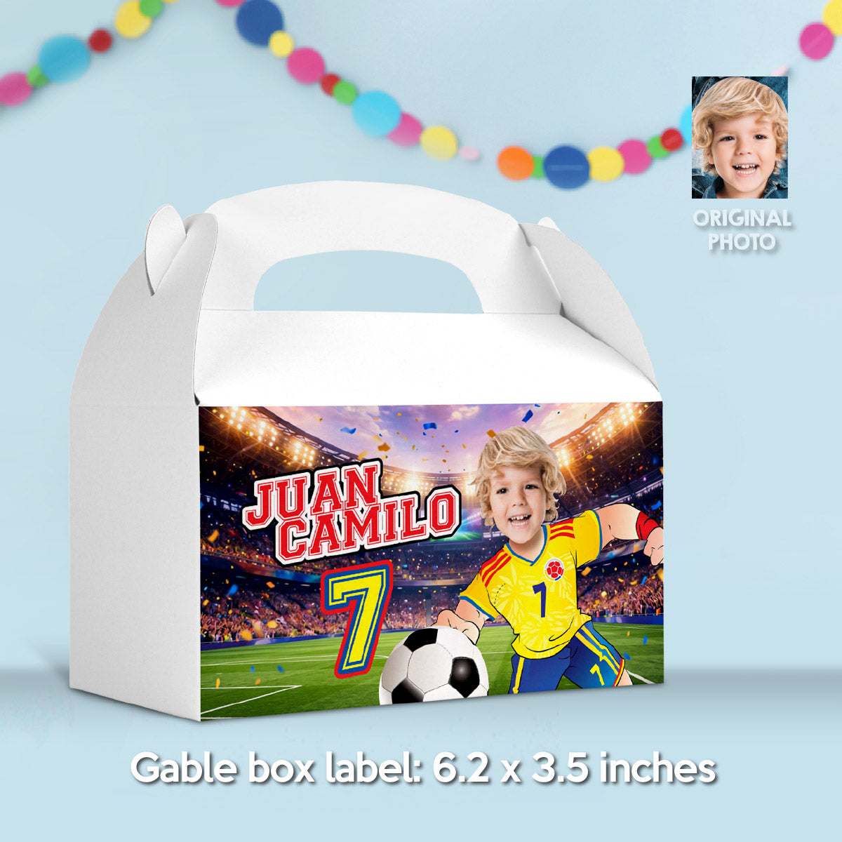 Colombia Soccer Team Gable Box Party favors, Futbol Colombia candy Box Kids Party. 2458GB