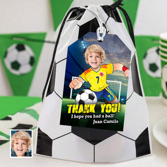 Colombia Soccer Team Favors Tags and Thank You with child as the MVP Player. 2458TY3