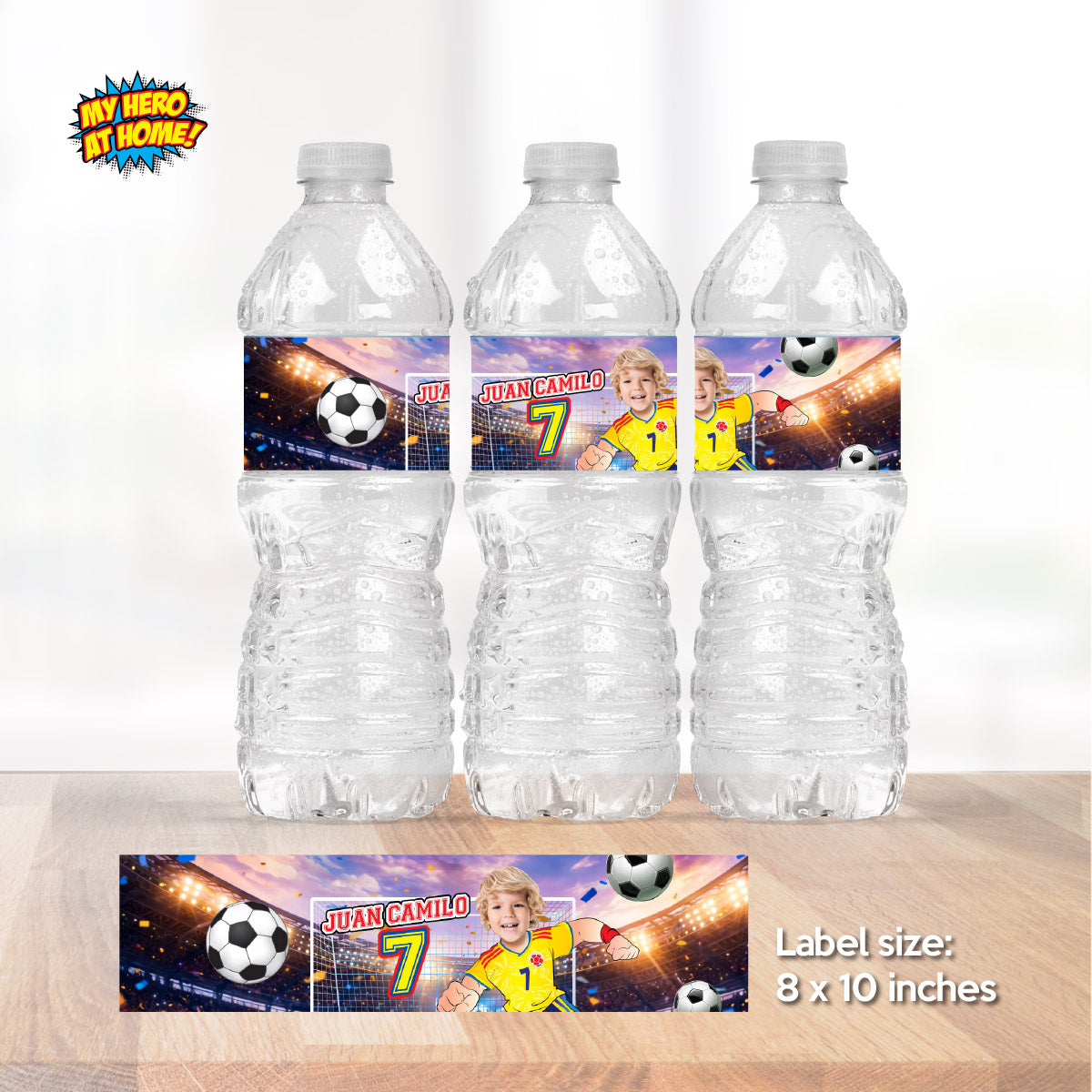 Futbol Colombia water wrappers with your photo, Soccer Colombia Team Player Juice Pouch labels. 2458WJ