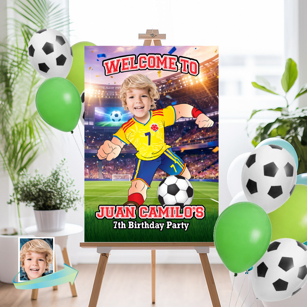 Futbol Colombia Welcome Sign with child as the MVP, Soccer Birthday Entrance Sign. 2458WS2