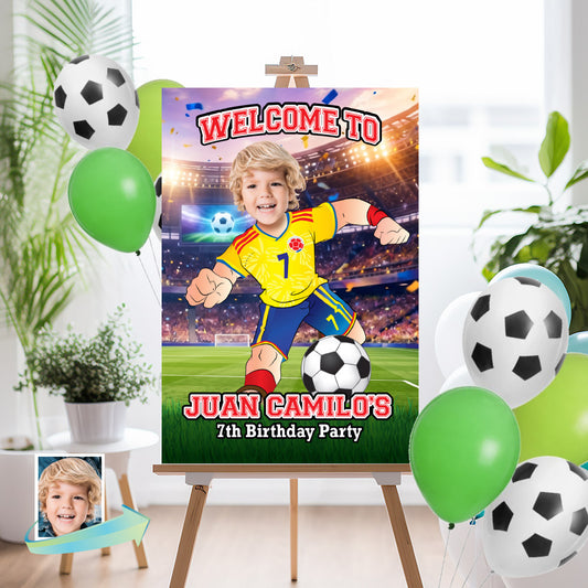 Futbol Colombia Welcome Sign with child as the MVP, Soccer Birthday Entrance Sign. 2458WS2