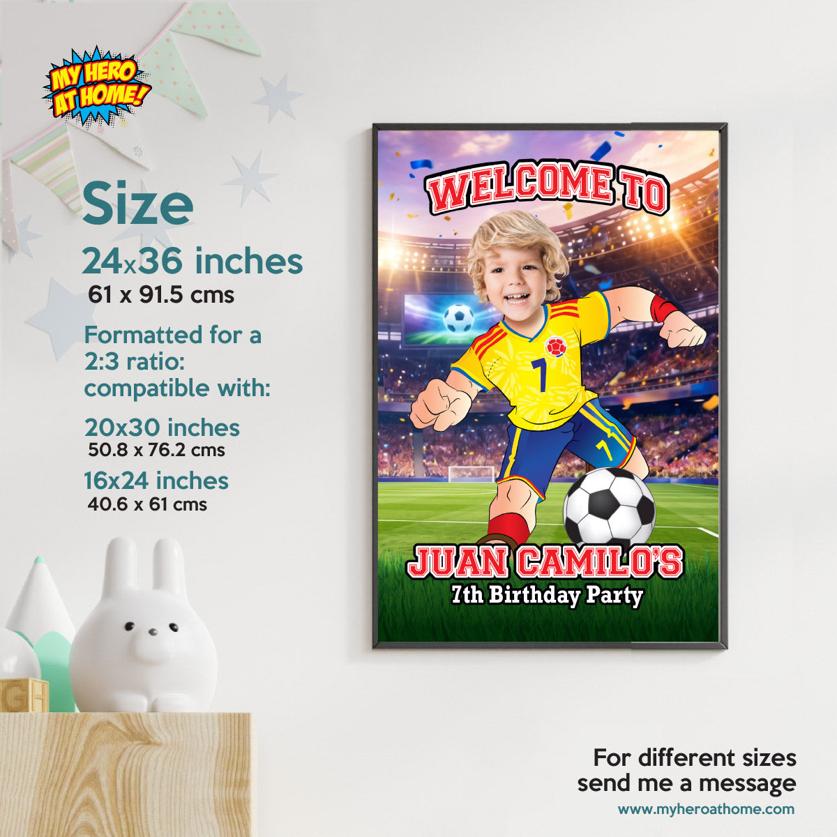 Futbol Colombia Welcome Sign with child as the MVP, Soccer Birthday Entrance Sign. 2458WS2