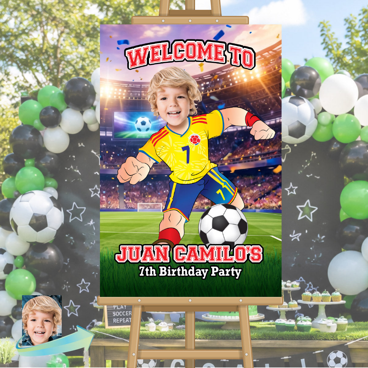 Futbol Colombia Welcome Sign with child as the MVP, Soccer Birthday Entrance Sign. 2458WS2