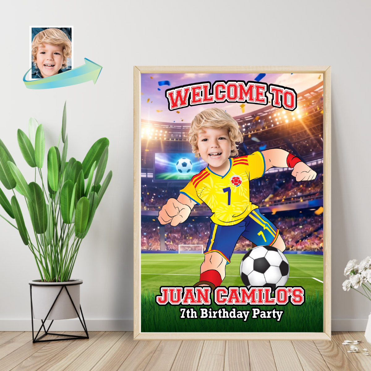 Futbol Colombia Welcome Sign with child as the MVP, Soccer Birthday Entrance Sign. 2458WS2