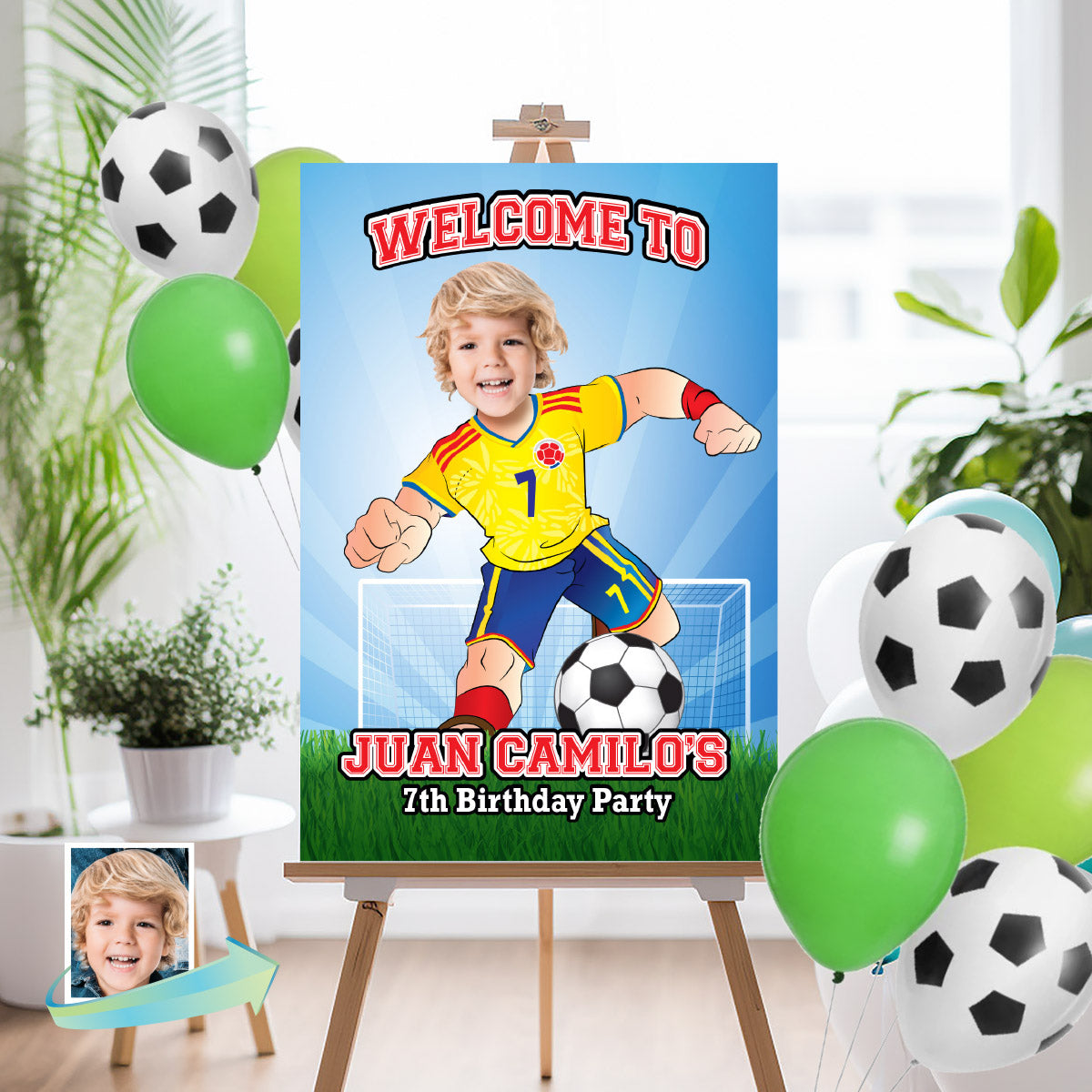 Welcome to my Soccer Birthday Party Sign with child as favorite Colombian Player. 2458WS3