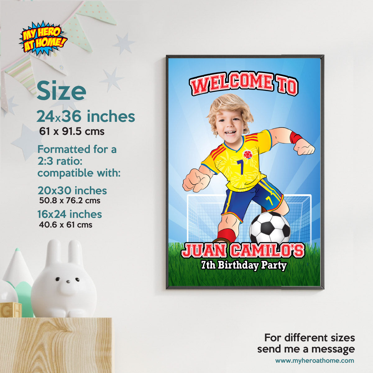 Welcome to my Soccer Birthday Party Sign with child as favorite Colombian Player. 2458WS3