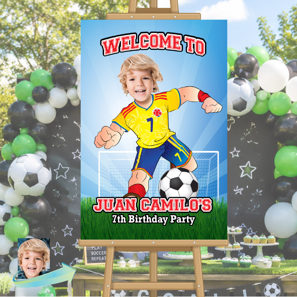Welcome to my Soccer Birthday Party Sign with child as favorite Colombian Player. 2458WS3
