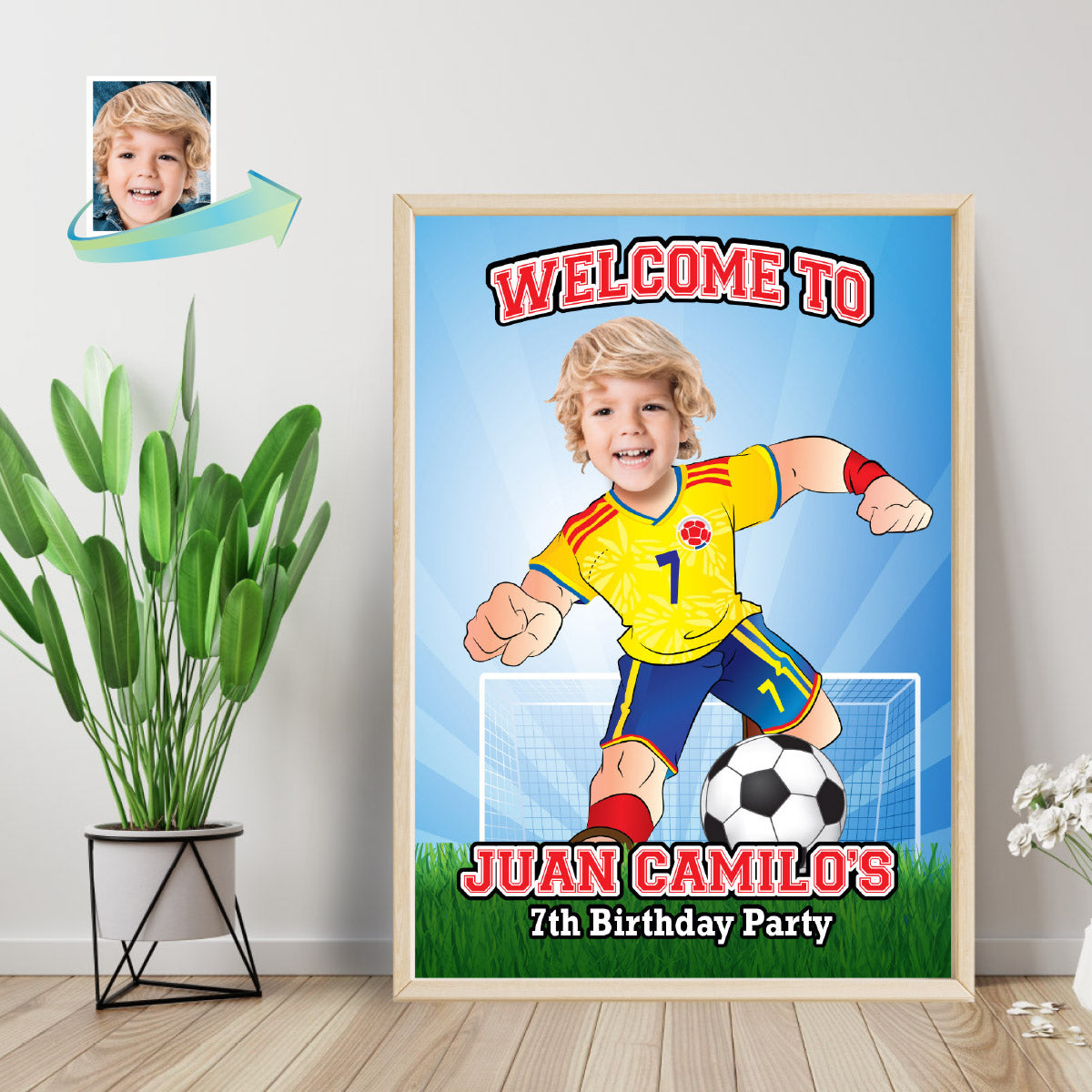 Welcome to my Soccer Birthday Party Sign with child as favorite Colombian Player. 2458WS3