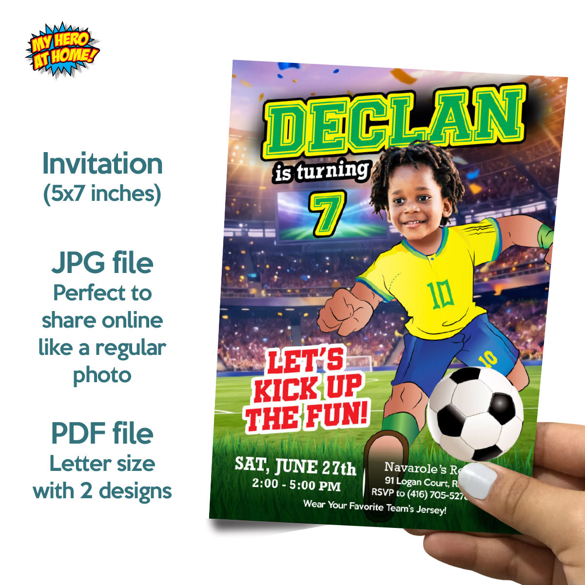 Brazil Soccer Themed Birthday Party Bundle with kid as the star player. 2459B2
