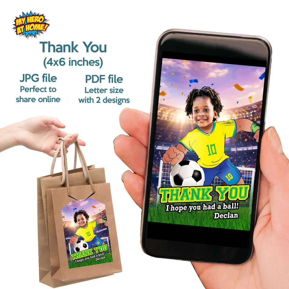 Brazil Soccer Themed Birthday Party Bundle with kid as the star player. 2459B2